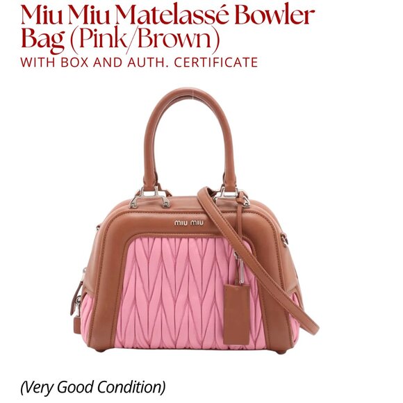 AUTHENTICATED Miu Miu Matelasse Pink Brown Bowler Bag with Box + Authentication - Picture 4 of 12